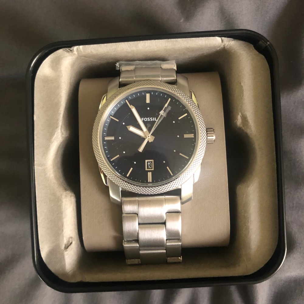 Fossil Men Machine Blue Dial Stainless Steel Watch